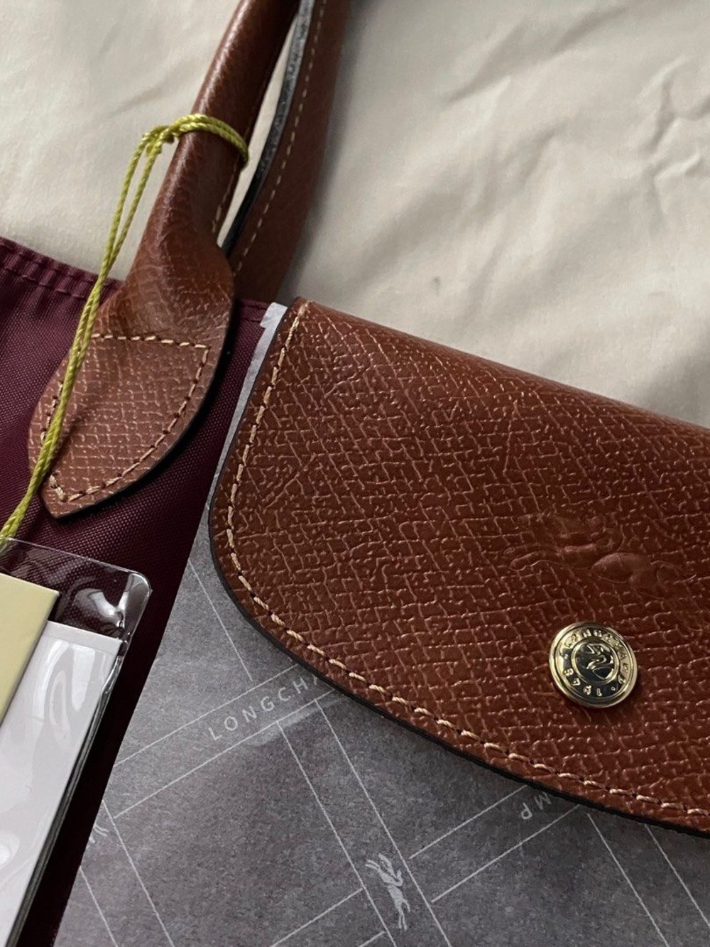 NWT Longchamp Le Pliage Original Large Handbag Burgundy Canvas Shoulder Tote L - Picture 4 of 7